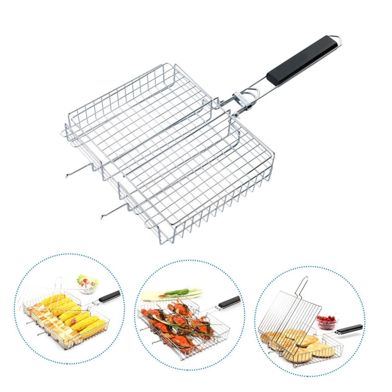 Kisangel Parrilla de Acero Inoxidable para Barbacoa Portátil Plegable Mango Cómodo para Camping y Pescado Parrilla