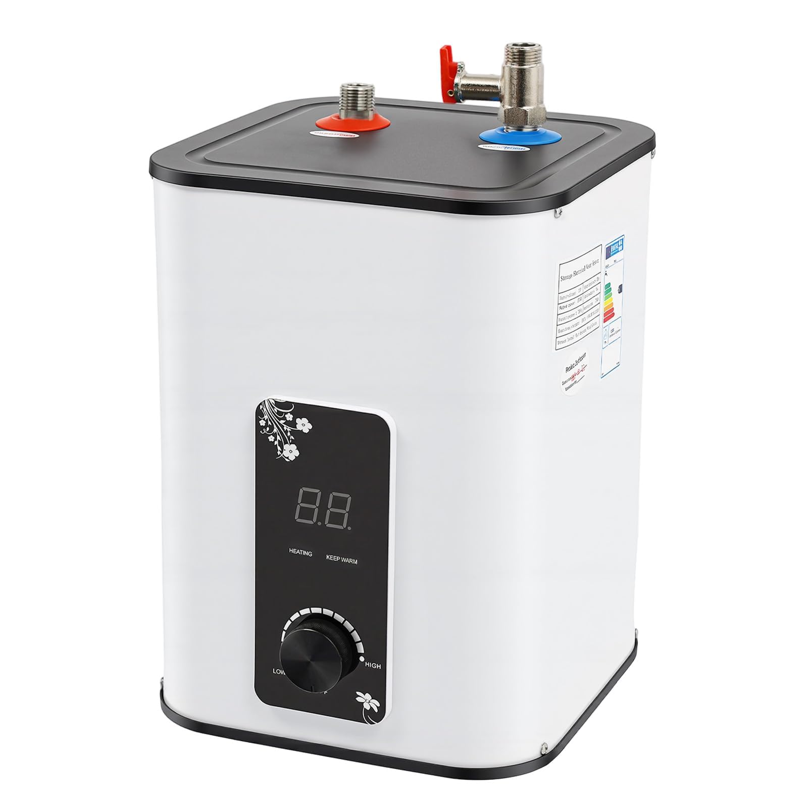 Scaldabagno, 8L Scaldabagno Elettrico Istantaneo, 1500W Scalda Acqua Elettrico Istantaneo, Temperatura 0-65°C, Acciaio Inox 316, Caldaia Elettrica per Cucina, Bagno e Camper (Bianco)