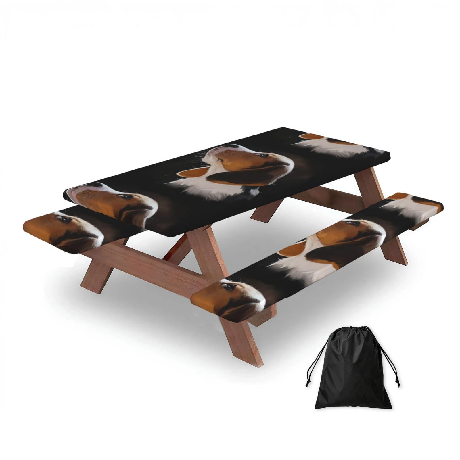Dopklna As Picture Beagle Puppy Dog Welcome Garden, Picnic Table Cover With Bench Covers -Waterproof Elastic Fitted Tablecloth For Garden Camping Patio 76X152cm