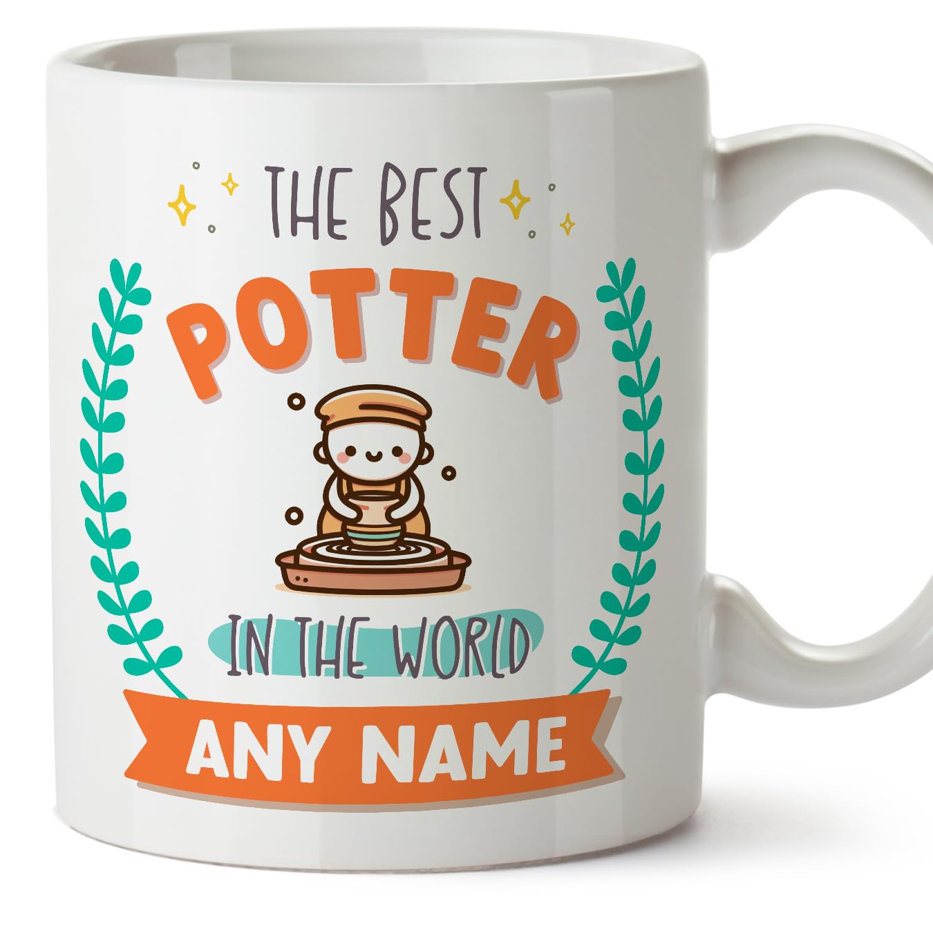 MUGFFINS Potter Mug - in English - World's Best - with Doodle - Funny Gift for Colleagues - Ceramic 11oz Mug
