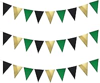 Vista 2 de Guzon Paquete de 3 decoraciones de cumpleaños de oro verde, bandera triangular, banderines de papel para hombres y mujeres, suministros de fiesta