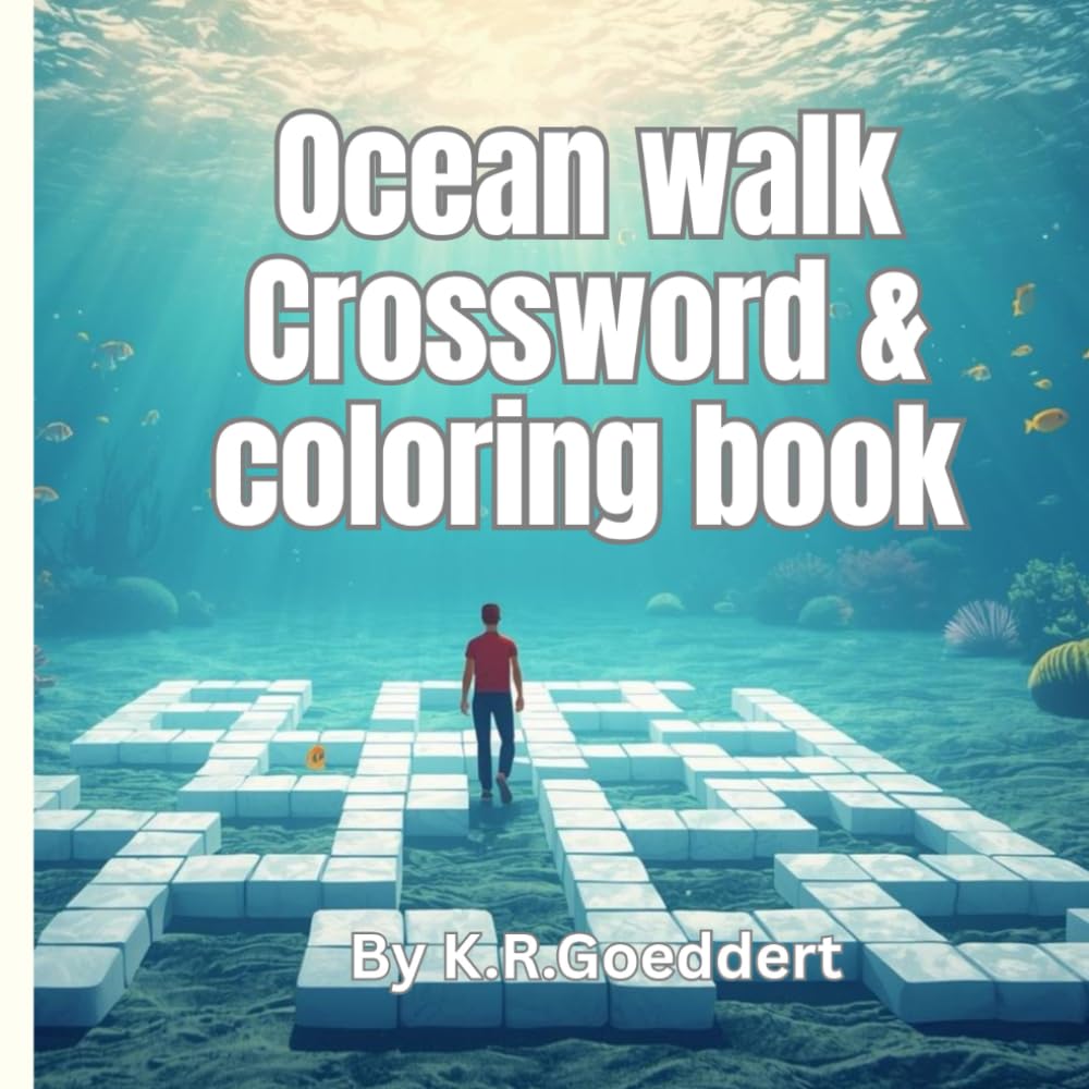 Ocean Walk Adult crossword puzzles and coloring book: Calm and relaxing coloring pages