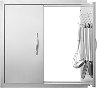 VEVOR 24x24 Inch Stainless Steel BBQ Access Door - Double Wall Flush Mount, Reversible with Handles & Hooks for Outdoor Kitchen BBQ Island