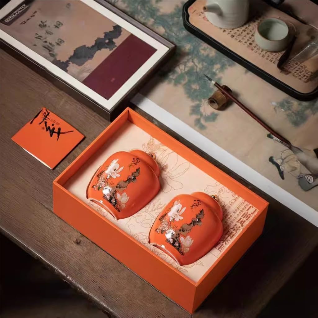 HLTYGWX Teedose, große Tee-Vorratsdose, versiegeltes Keramikglas, Küchenarbeitsplatte, chinesisches Retro-Teeset, Doppelglas, Geschenkbox-Set, Teedose (A, S)