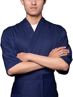 Genérico Hombres Mujeres Estilo Japones Chaqueta De Chef Ropa De Trabajo De Camarero Respirable para Camarero De Restaurante(Size:XL,Color:Azul)