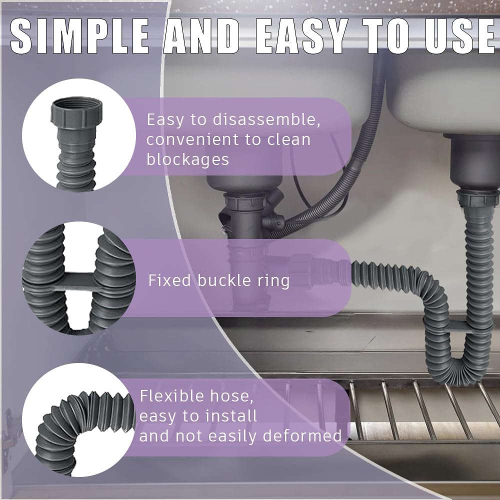 1-1/2 Flexible Sink Drain Pipe Hose,Adjustable Elastic Drain,8.66"-29.53" Expandable Flexible P Trap for Bathroom and Kitchen, Under Sink Plumbing,Sink Drain Hose
