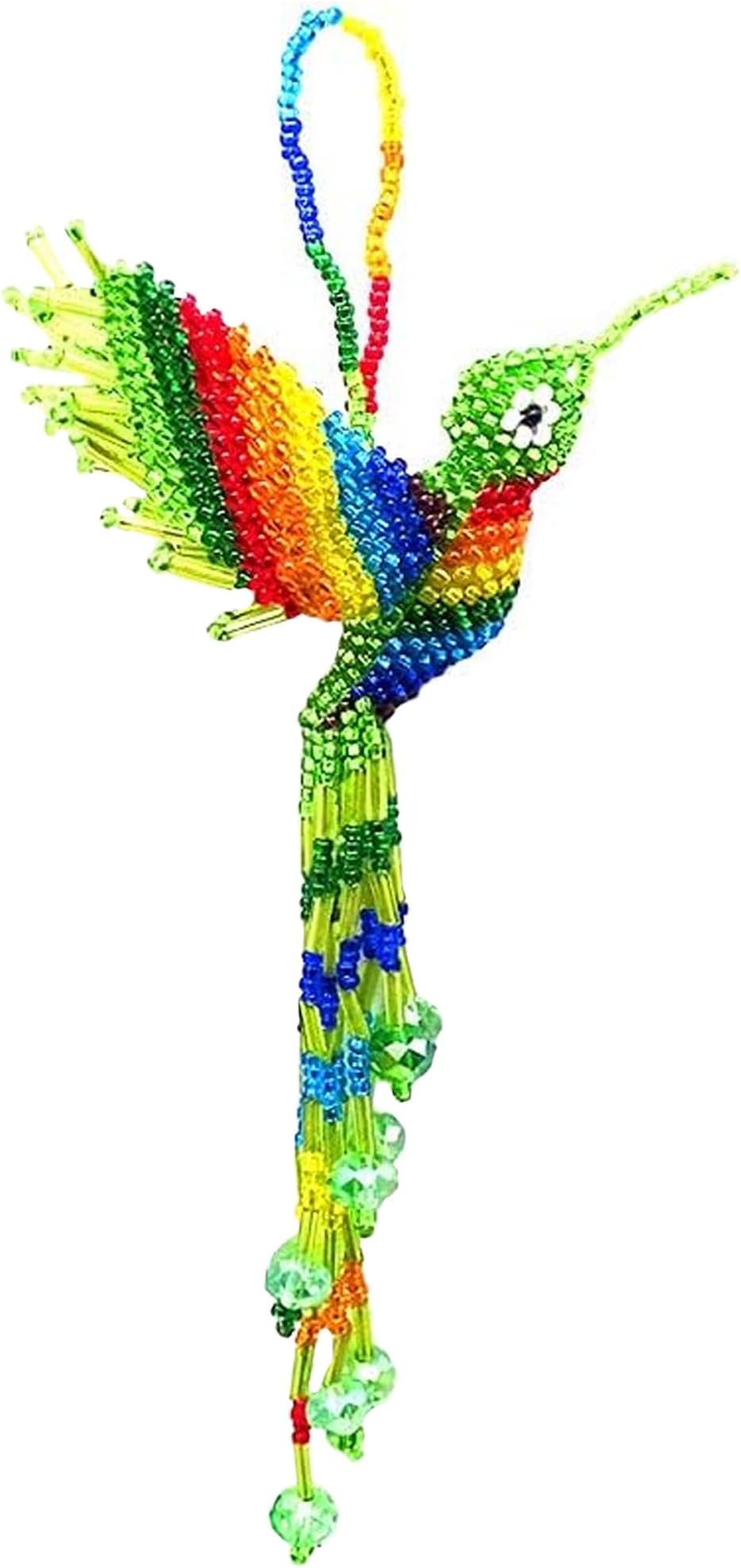 Mia Jewel Shop - Hummingbird Decor Hanging Figurine | Bird Figurines Home Decor | Ornament Czech Glass Seed Bead Decorative Hanging Ornaments - Handmade Decoration (Lime-Green/Rainbow)