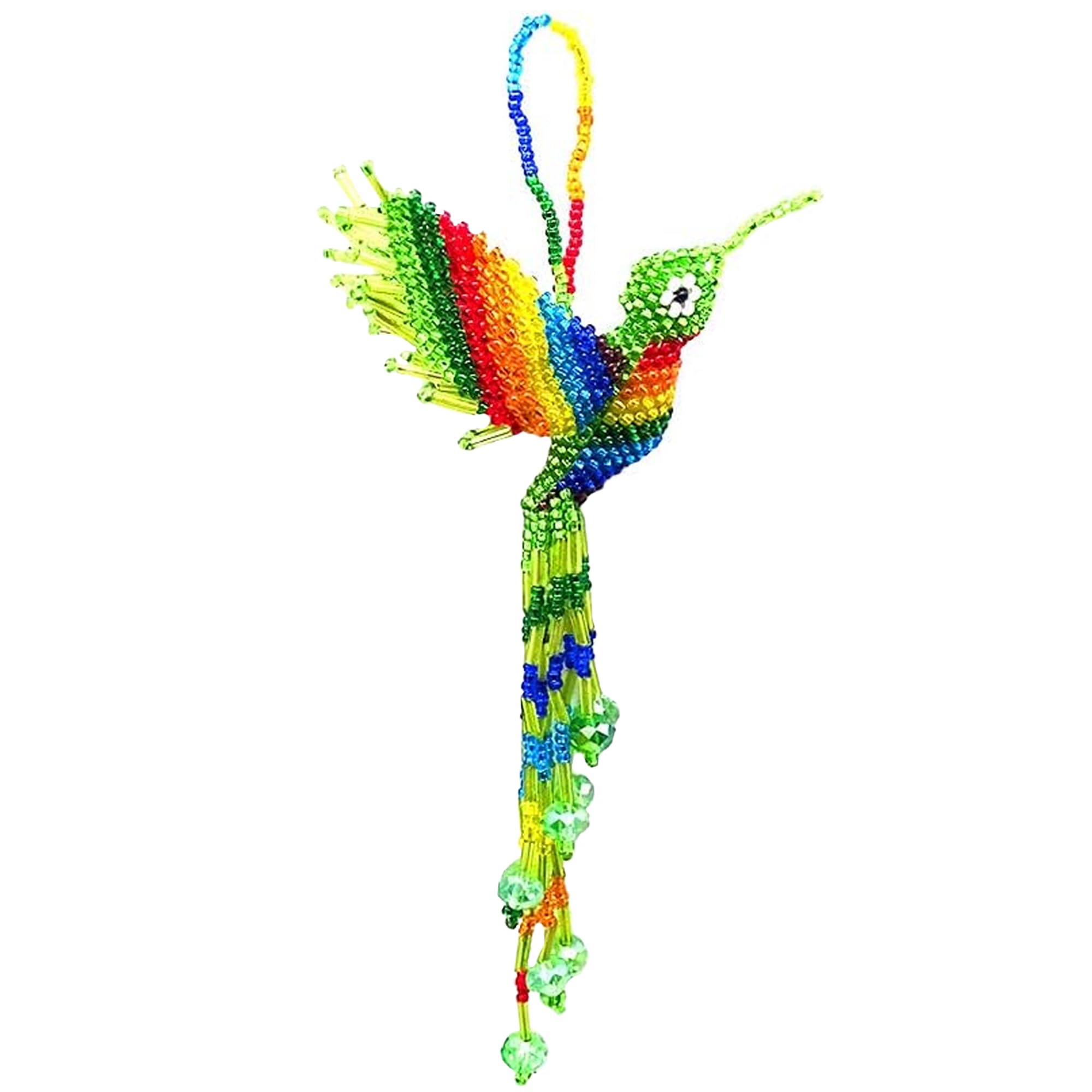 Mia Jewel Shop - Hummingbird Decor Hanging Figurine | Bird Figurines Home Decor | Ornament Czech Glass Seed Bead Decorative Hanging Ornaments - Handmade Decoration (Lime-Green/Rainbow)