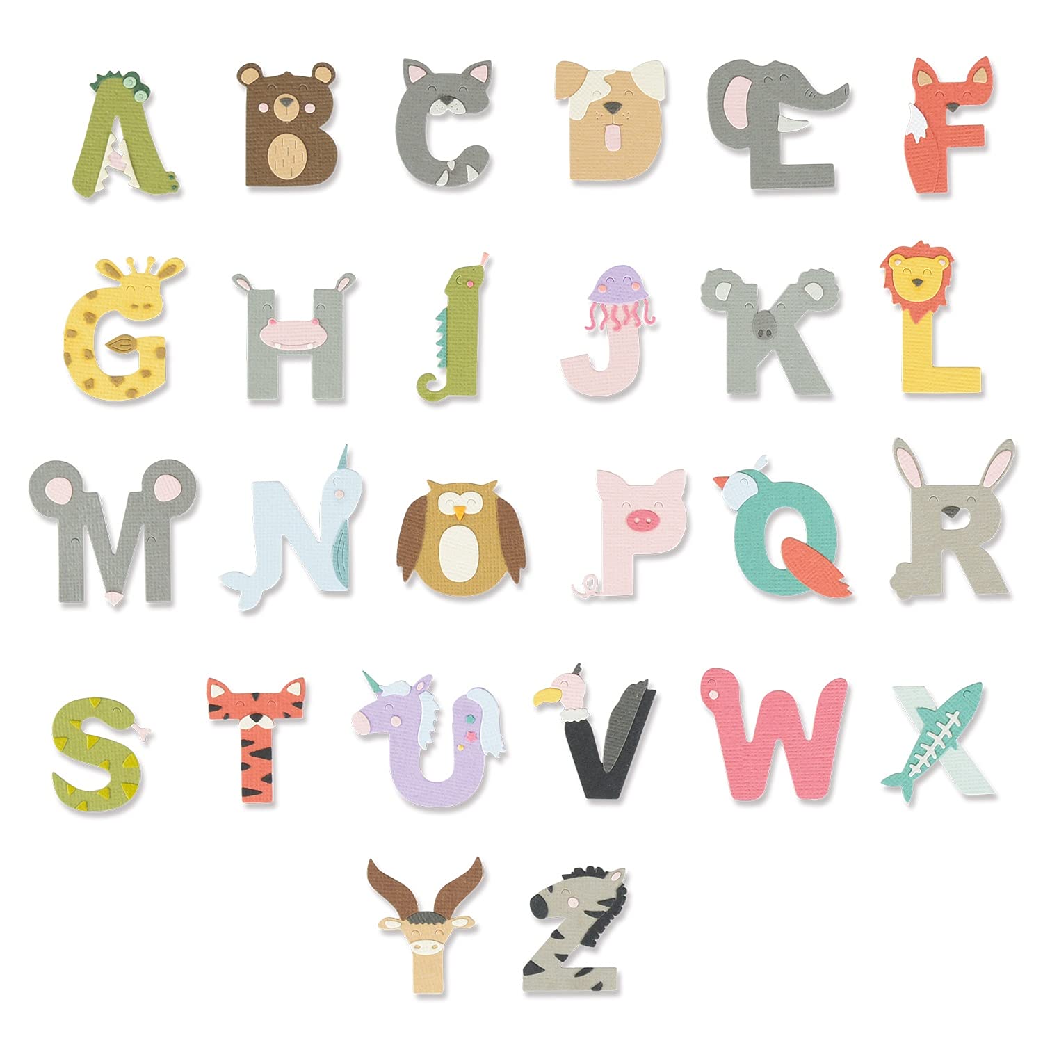Sizzix Thinlits Die Set 26PK Animal Alphabet by Lisa Jones, 665486, Multicolour