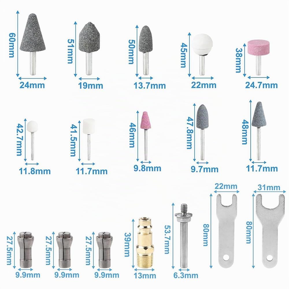 Smerigliatrice Pneumatica Angolare Professionale Ad Aria Compressa 90°, 40pcs, 22005rpm, 20pcs Dischi Abrasivi Lucidatura