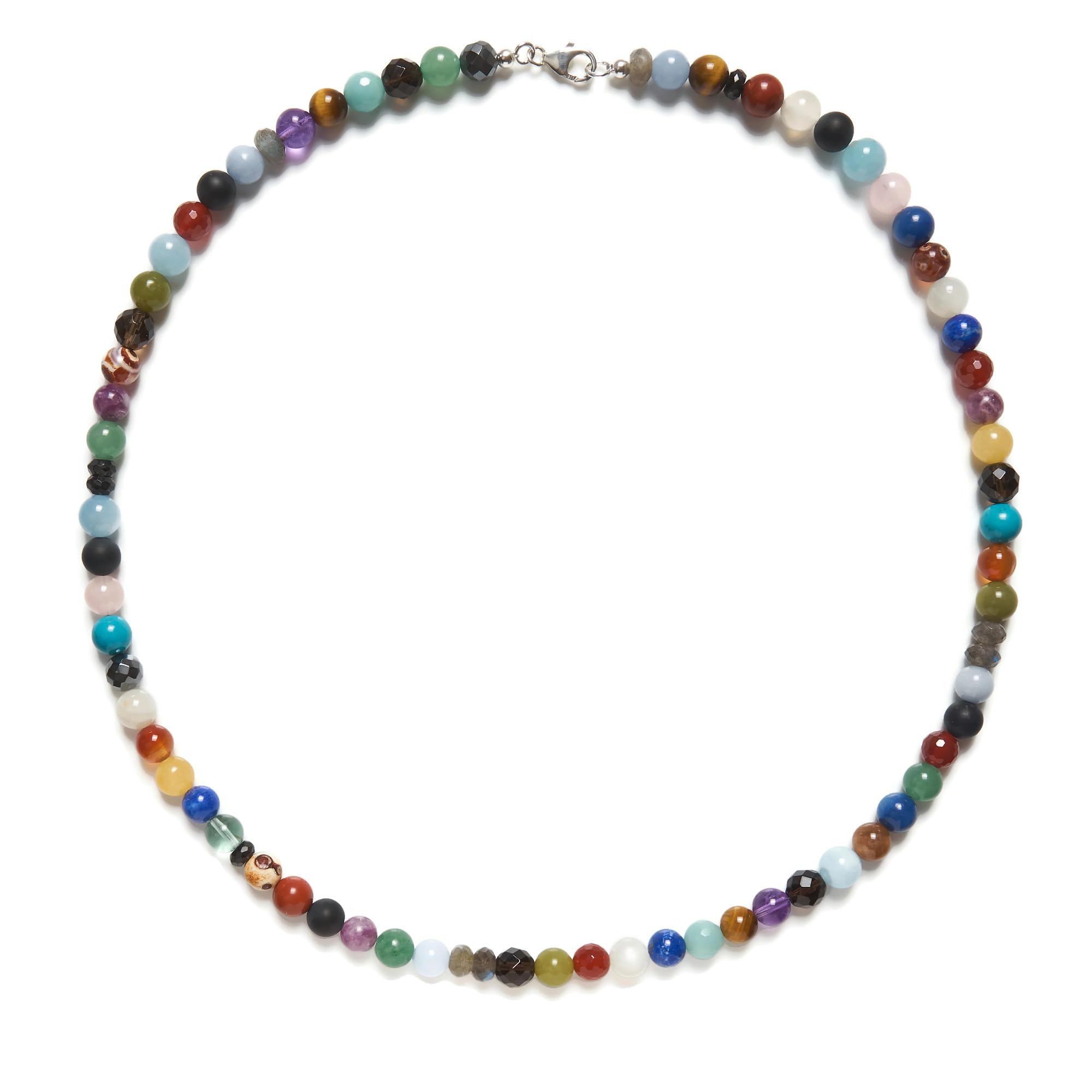 Bunte Edelstein Kette 60cm 925 Silber Halskette