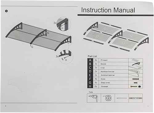 Miniatura 7 de Toldo de policarbonato para ventanas, puertas de patio, cubierta de policarbonato para exteriores, luz solar, lluvia, nieve, protección de soporte