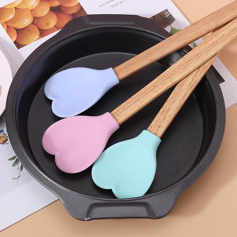 1 Spatola in silicone a forma di cuore, cucchiaio lungo in legno