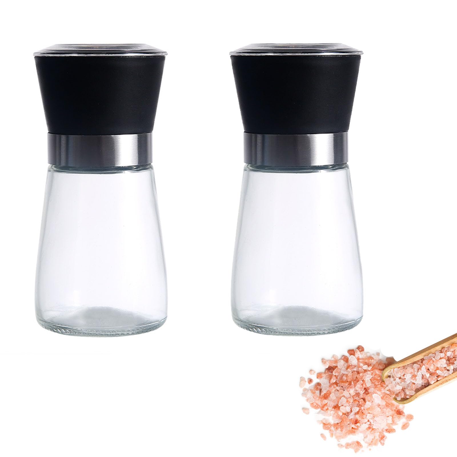 Set di 2 Macinapepe Manuale, Macina Sale e Pepe, con Macinino in Ceramica Regolabile, per Spezie Varie, Nero
