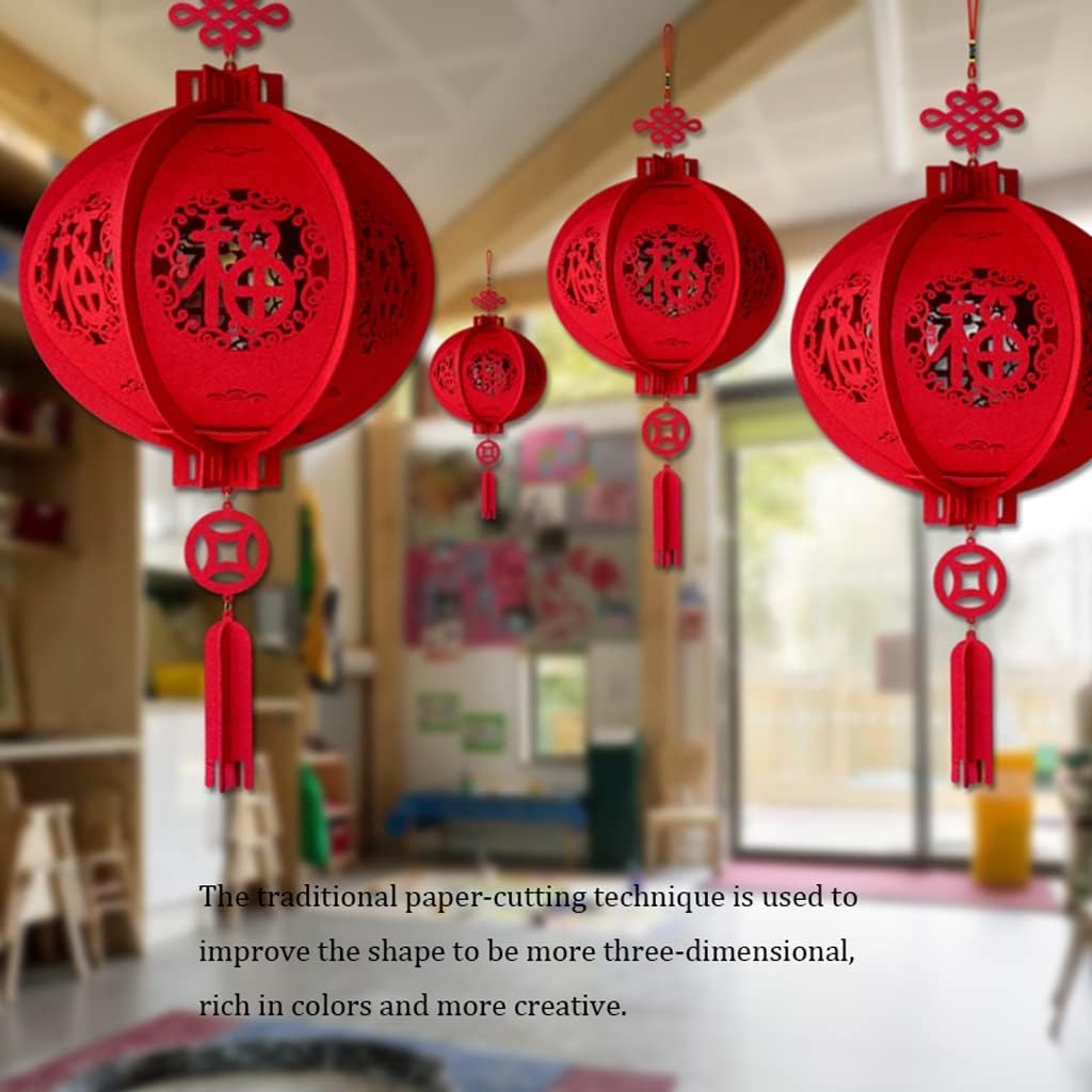 LIOONS Chinese Lanterns, 3D Puzzle Lantern, Lucky Red Lantern, Hanging Lantern Outdoor Decoration Paper Lantern Lamp