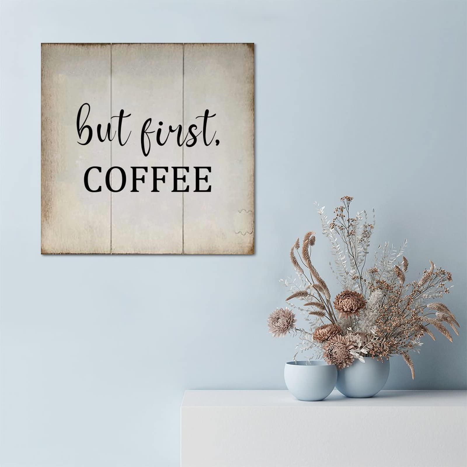 Horienteeon Targa in legno con scritta But First Coffee, da appendere alla parete, per cucina, caffè, ufficio, 30 cm