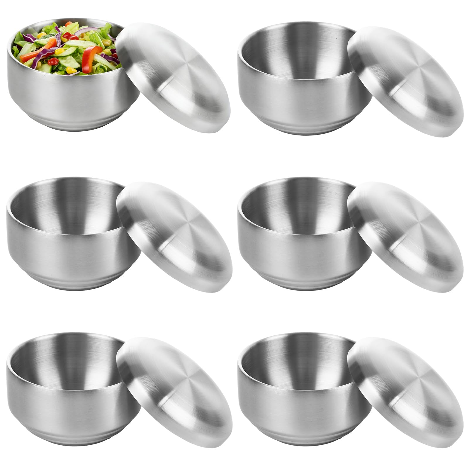 Photo 1 of GBACHOOSE 6 Pack 12 oz Stainless Steel Bowl with Lid Korean Soup Rice Bowl for Cereal Kitchen Restaurant Double-walled Anti Scalding Metal Bowls for Soup Salad Noodles Insulated