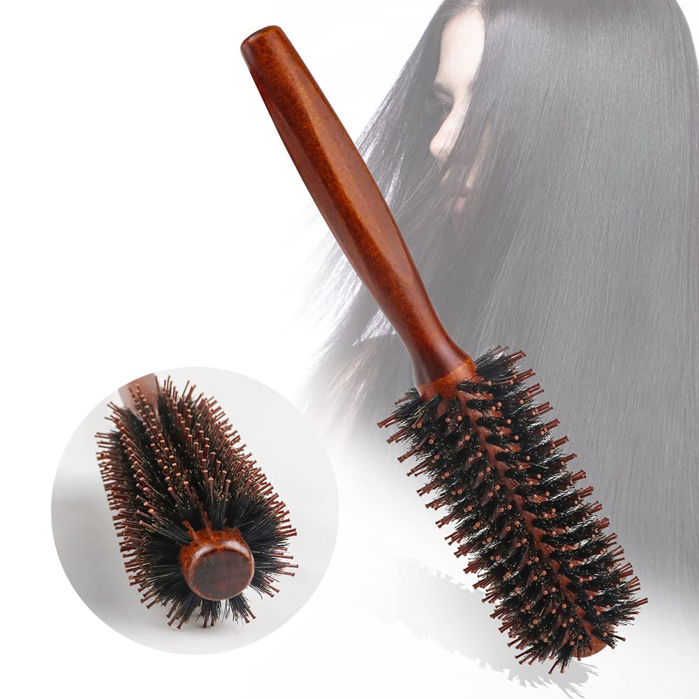 Cepillo redondo de cerdas de jabalí, cepillo de cerdas naturales con mango de madera, cepillo de peinado que evita enredos y antiestático para soplar, peinar, rizar, desenredar y alisar el cabello