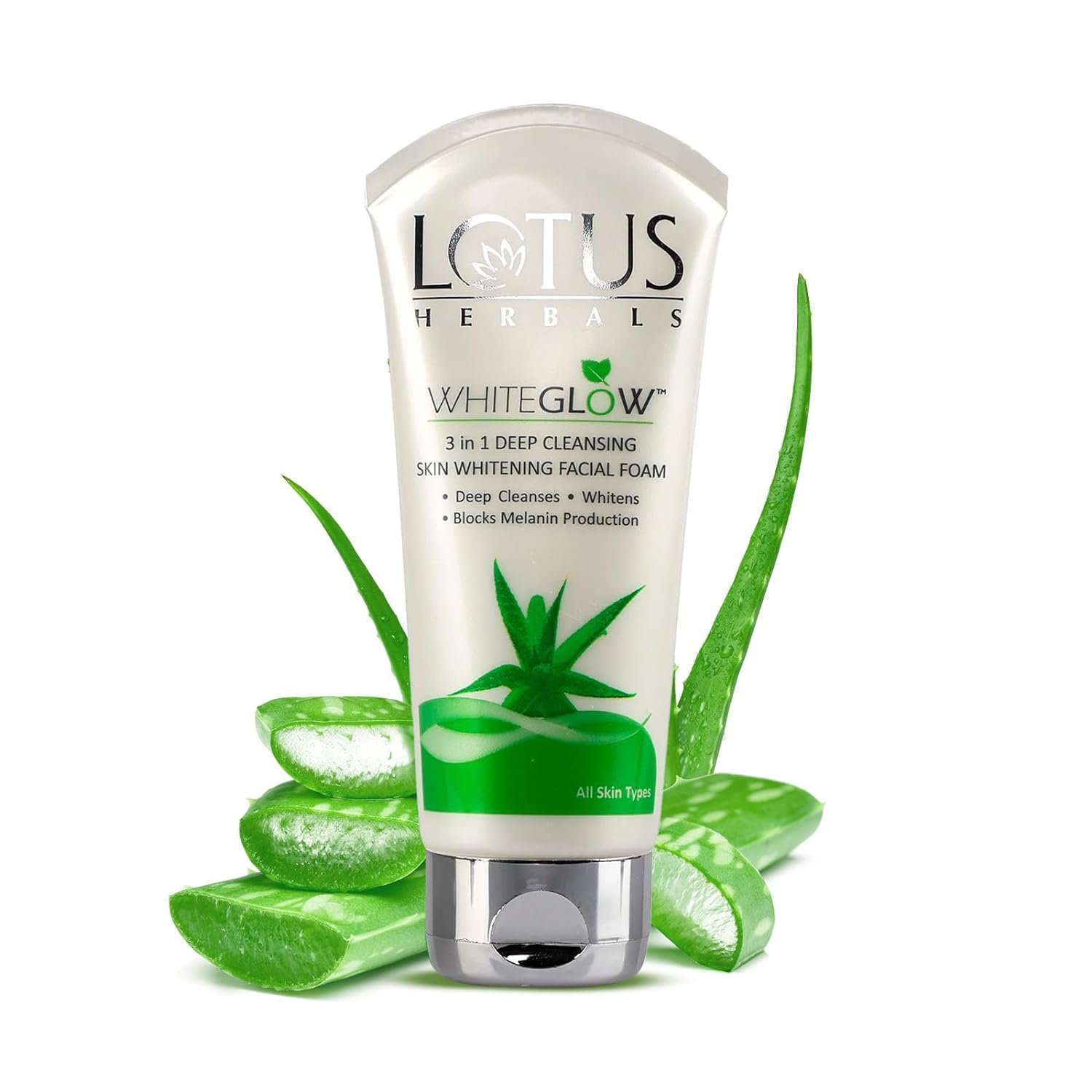 L.o.t.u.s Herbals Whiteglow 3 In 1 Deep Cleaning Skin Whitening Facial Foam | Chemical Free | With Milk Enzymes & Aloe Vera Gel | For All Skin Types | 100g
