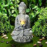 zen garten buddhismus Energieeffizienz: Diese Gartenstatue-Leuchte muss nicht verkabelt werden, öffnen Sie einfach die Statue und lassen Sie sie tagsüber in der Position ein; das Solarpanel lädt sich während des Tages auf und leuchtet automatisch bei Nacht; Das LED-Licht wird in 5-8 Stunden vollständig aufgeladen und leuchtet für 8-10 Stunden; Bitte stellen Sie sicher, dass der untere Knopf der Statue eingeschaltet ist, bevor Sie die Statue im Garten platzieren