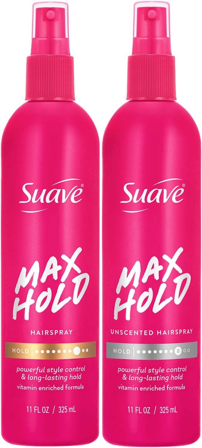 Hairspray Max Hold Variety 2-Pack, Unscented & Scented Formulas – Non-Aerosol Hairspray, 11 Oz Ea