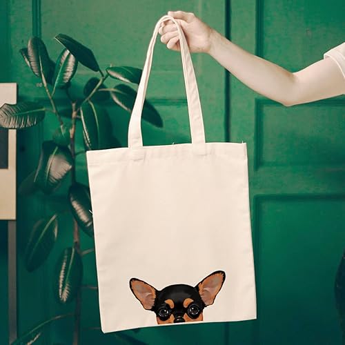 Vista 112 de WIRESTER Bolsa de lona para mujeres y niñas, bolsa de playa, comestibles y viajes, lindo perro