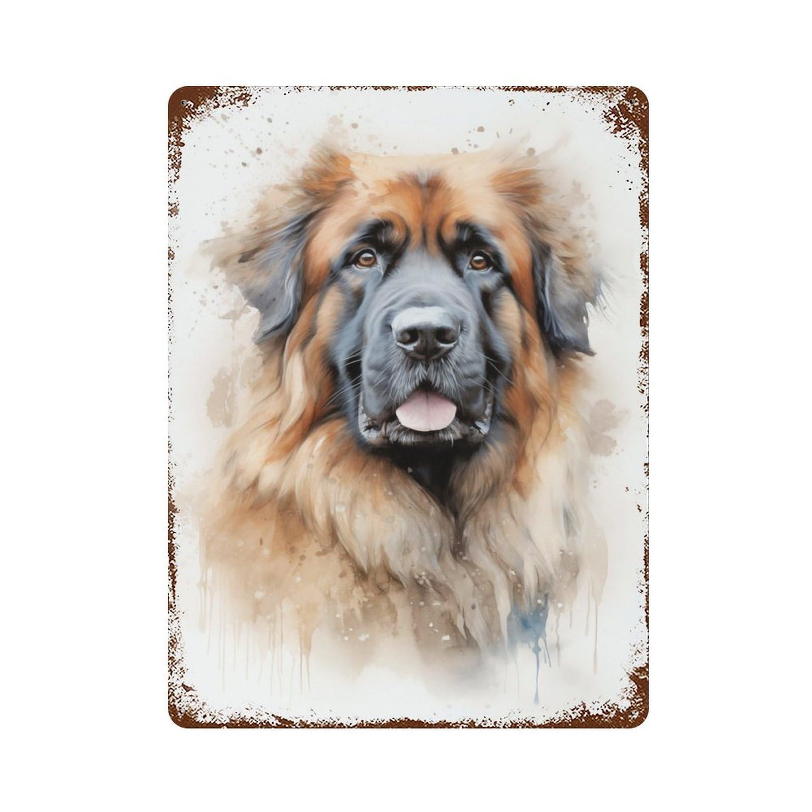 Watercolor Leonberger Dog Rusty Metal Tin Sign 15.7"x11.8", for Basement, Hobby Room And Garage Decor, Retro Wall Decor