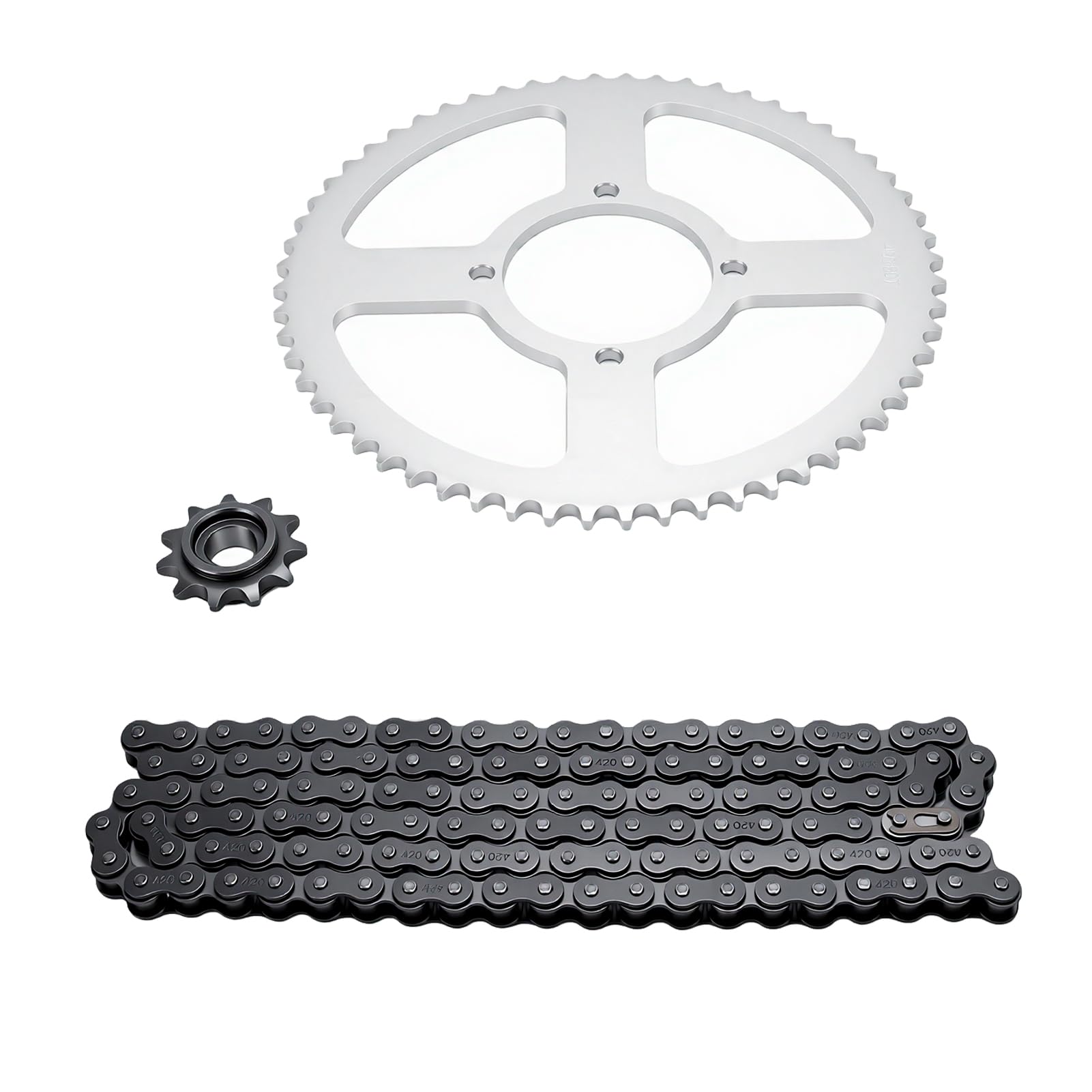 Akozon Juego de Transmisión 420 con Cadena 146E, Piñón 11T Delantero y 60T Trasero. Hecho de Material Resistente y Duradero para Transmisión de ATV, Moto Quad.