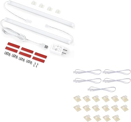 Litever Kit de luz diurna de 5000 K para debajo del gabinete con adaptador de corriente, atenuador, 2 barras de luz LED USB de 12 pulgadas + cables