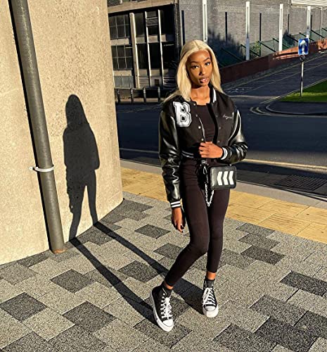 Women Varsity Jacket Long Sleeve Cropped Baseball Jacket Bomber Coats Y2K Streetwear Fashion #TOP2