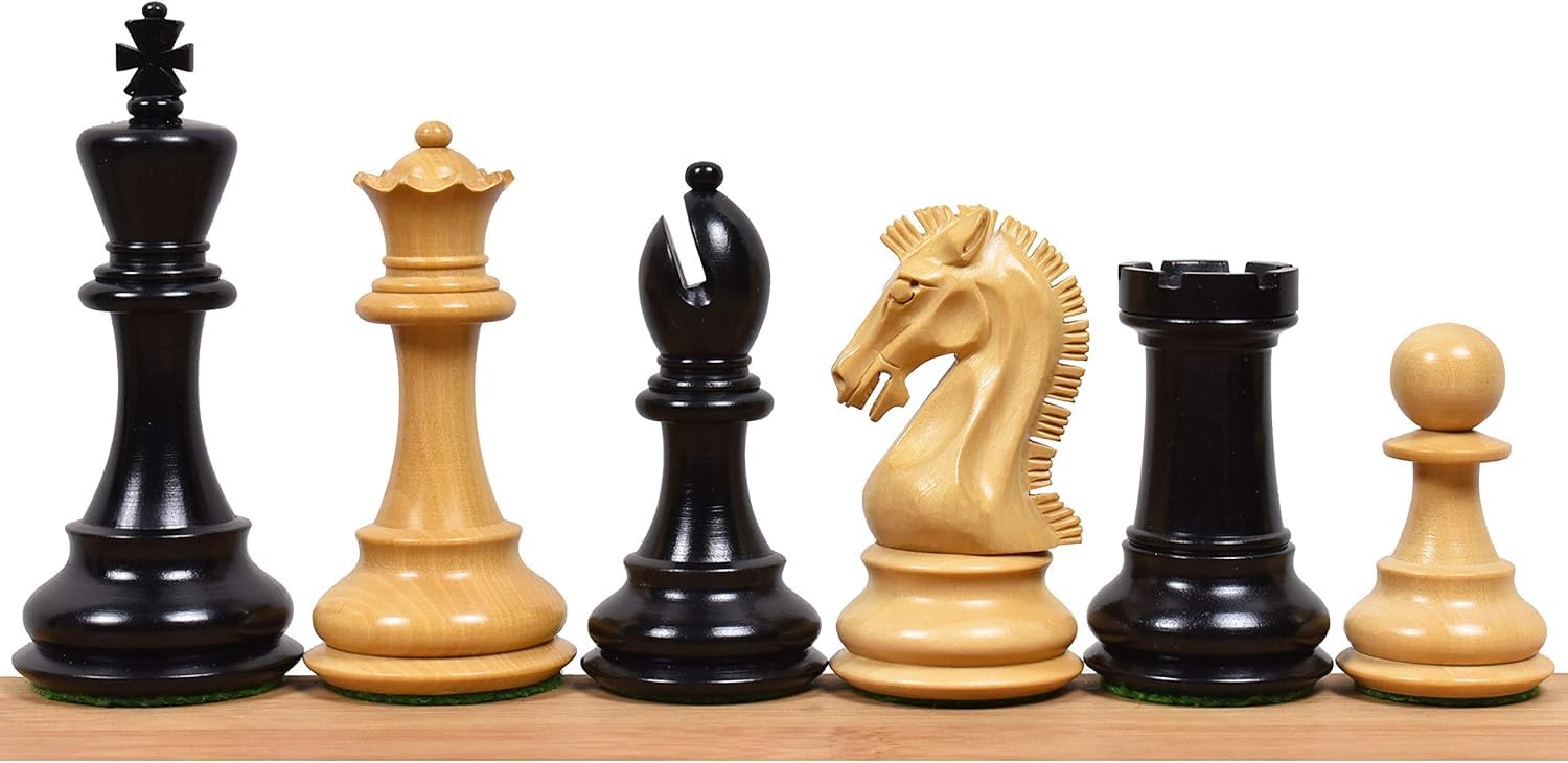 Staunton - Set di pezzi degli scacchi, 9,9 cm, in ebano e bosso, peso doppio, 1,6 kg