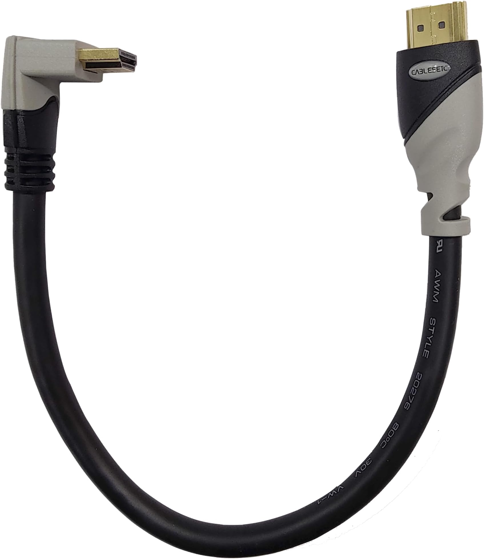 HDMI 2.0 Right Angled Double Molded HDMI Cable Black Grey 30 cm for DVD Player, LCD TV, MONITOR, CCTV, LAPTOP