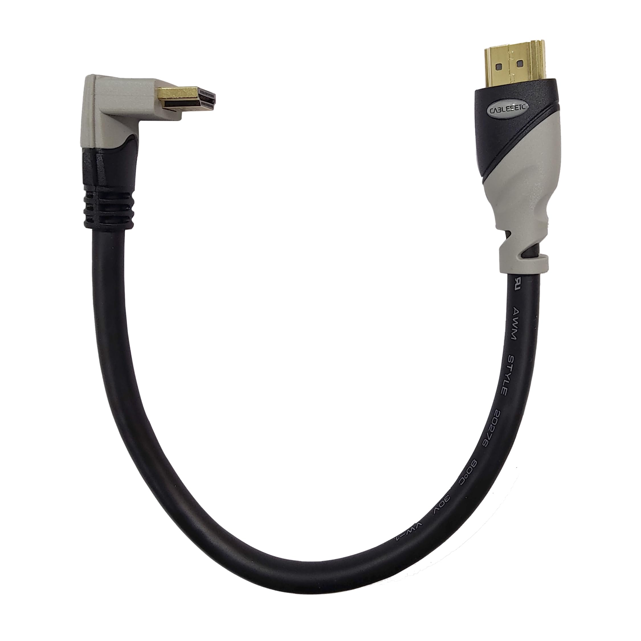 HDMI 2.0 Right Angled Double Molded HDMI Cable Black Grey 30 cm for DVD Player, LCD TV, MONITOR, CCTV, LAPTOP