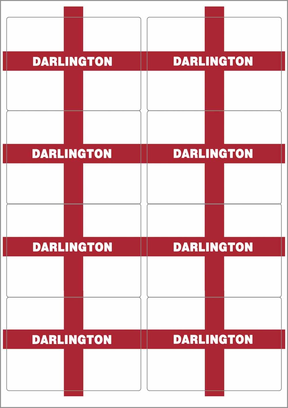 Darlington England Flag Rectangular Matt Paper Stickers A4 Sheet of 8 (Each Sticker is 99mm x 68mm)
