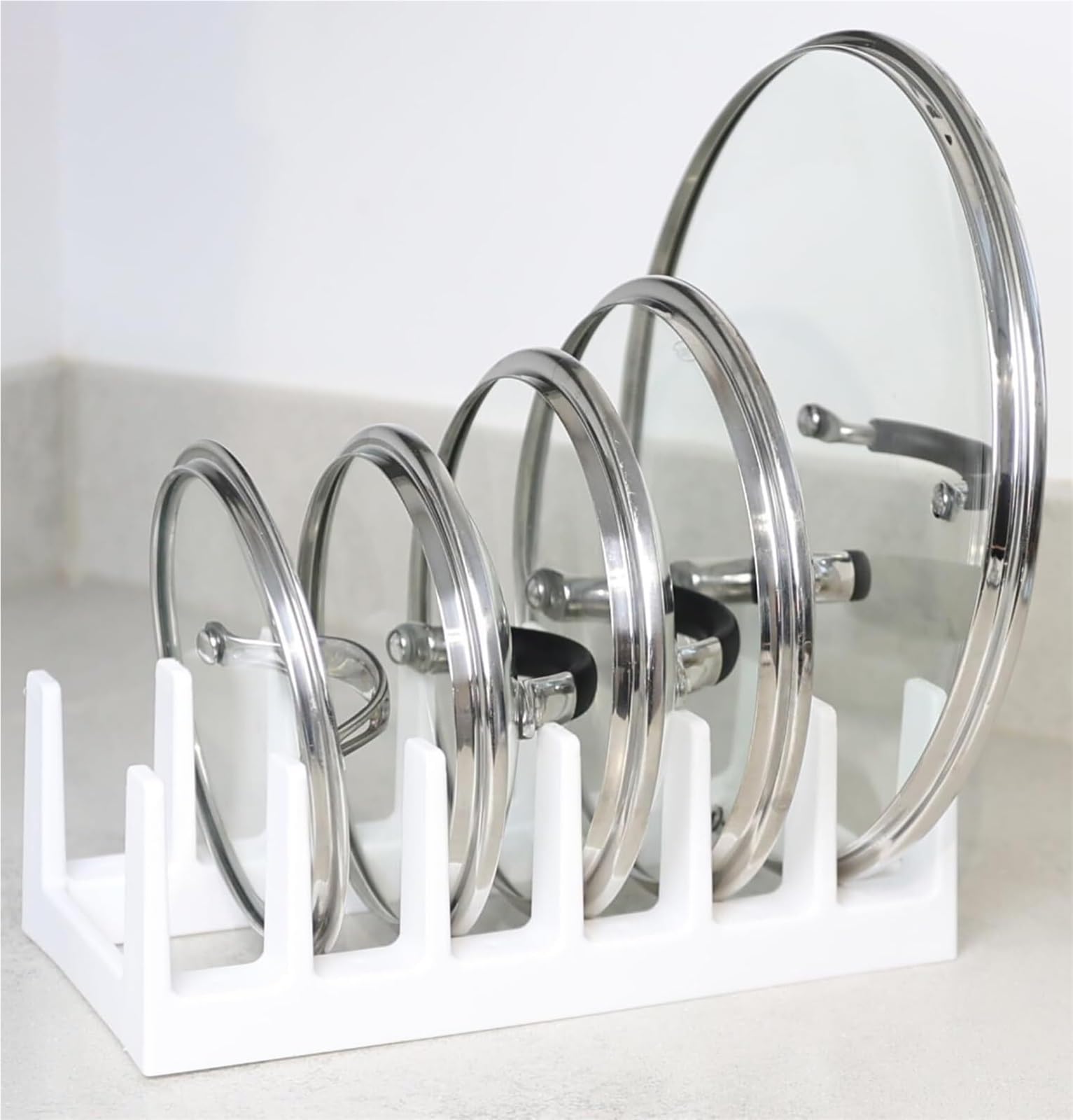 Generico Portaoggetti For Pentole, Portaoggetti Espandibile For Pentole, Supporto For Coperchio In Plastica Con 6 Sezioni, Resistente E Robusto Adatto For Ripiani Della Cucina(White)