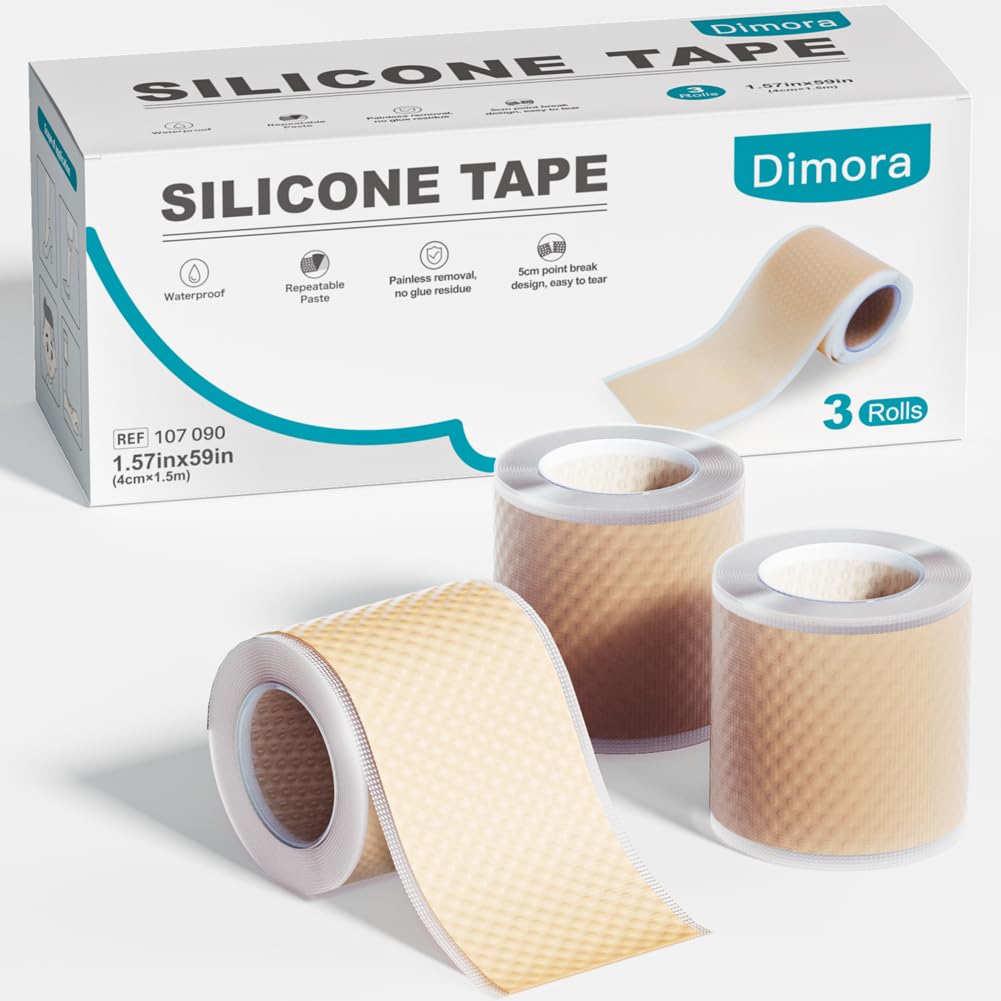 Dimora Silicone Tape 3 Rolls - Hypoallergenic Medical Tape for Sensitive Skin, Pain-Free Removal First Aid Tapes with Easy Tear Precut, Waterproof Surgical Tape,1.6in x 177in Beige-silicone Tape 3 Rolls