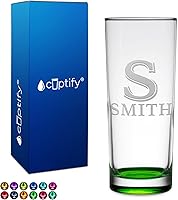 Vista 1 de Vasos de beber personalizados con bloque inicial de 10 onzas, parte inferior verde grabada con texto personalizado, regalo de cumpleaños