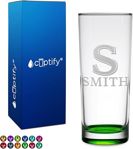 Vasos de beber personalizados con bloque inicial de 10 onzas, parte inferior verde grabada con texto personalizado, regalo de cumpleaños para