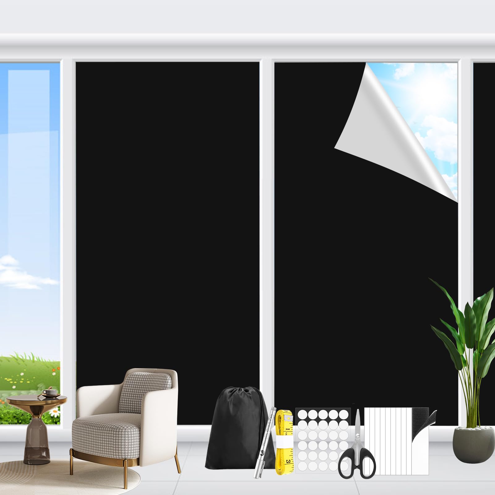 Roleta Zaciemniająca Bez Wiercenia 300 × 147 cm, Zaciemnianie Okna Oxford, Przenośna Tymczasowa Zasłona Zaciemniająca na Okna Dachowe Ochrona Przed Słońcem do Sypialni, Podróże
