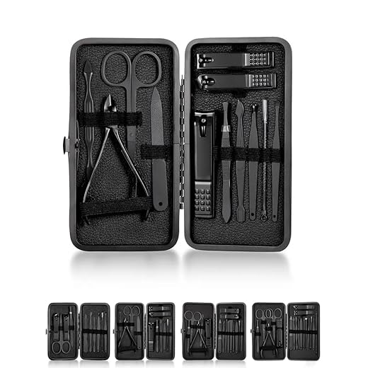 Sunstory Kit de 7 Cortadores de Unhas Pretos, Ultra Afiados e Resistentes, Ferramentas Profissionais de Cuidados com Pedicure, Cortadores de Unhas para Homens e Mulheres