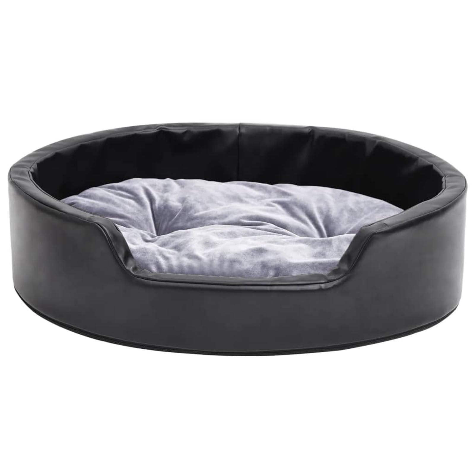 ZEYUAN Cama para Perros, Sofa Perro, Colchon Perro, Sofá Cama para Mascotas, Felpa y Cuero sintético Negro Gris 69x59x19 cm