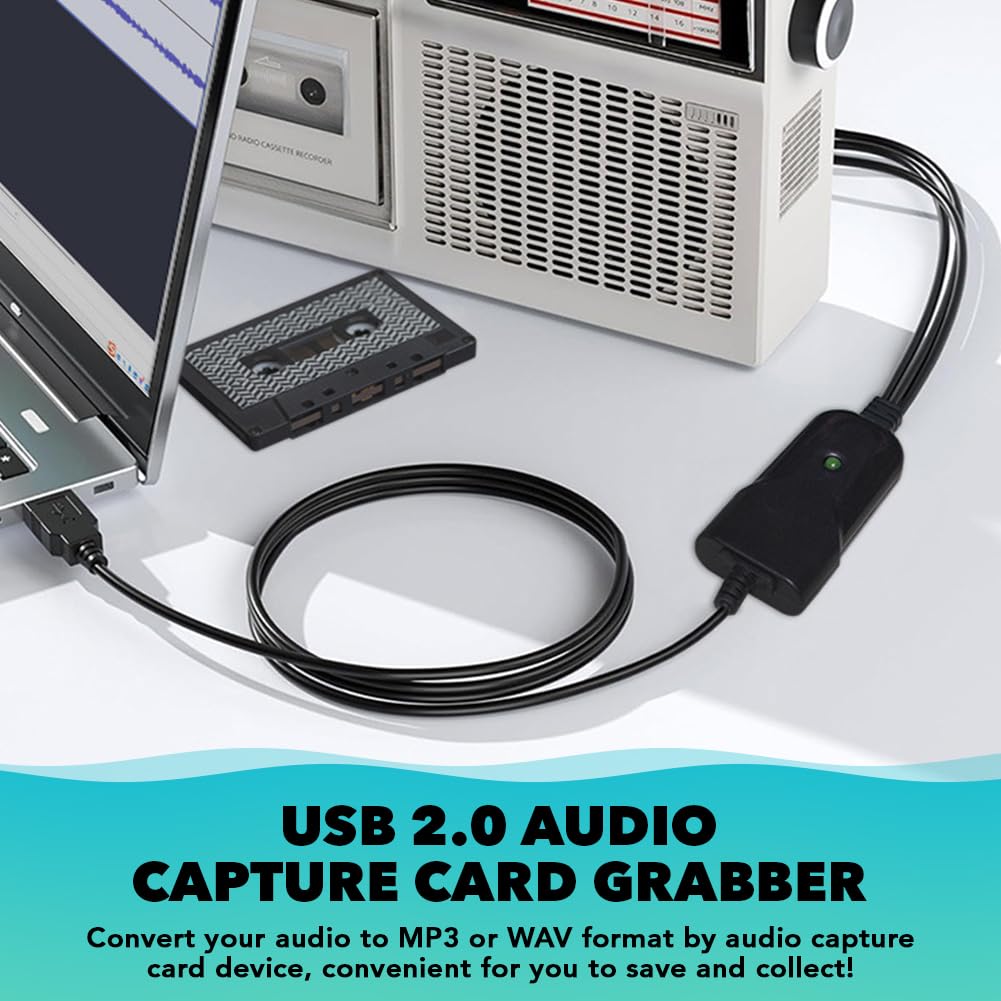 Carte de Capture Audio USB 2.0 pour Cassettes Vers Convertisseur MP3, Interface Stéréo 3.5mm, R/L Compatible avec Windows XP/7/8/10 et Mac OS 10.14