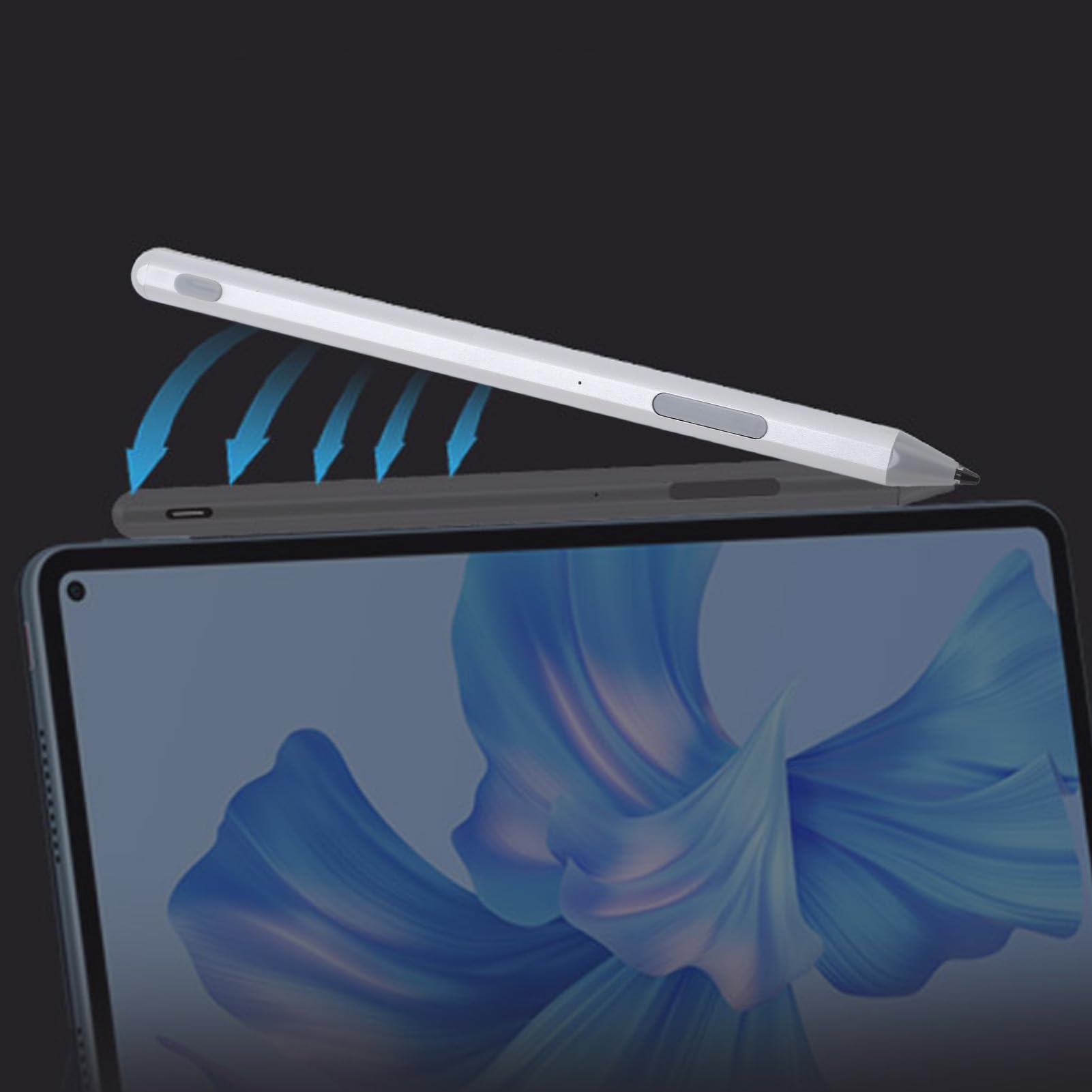 ASHATA Pennino per protocollo MPP2.0, Pennino capacitivo ricaricabile per touch screen, penna magnetica portatile, batteria integrata 130 mAh (argento)