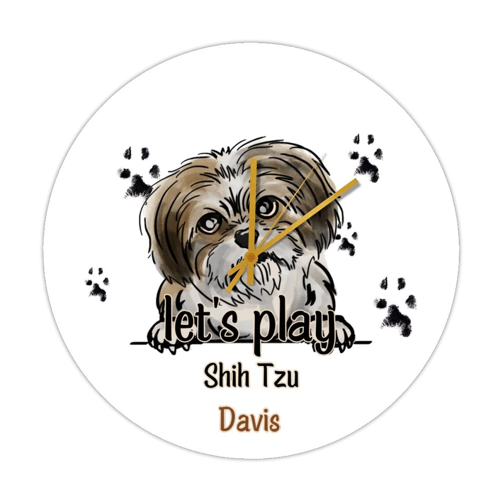 Horloge bois Shih Tzu silencieuse Let's Play fin du tic-tac pour votre salon