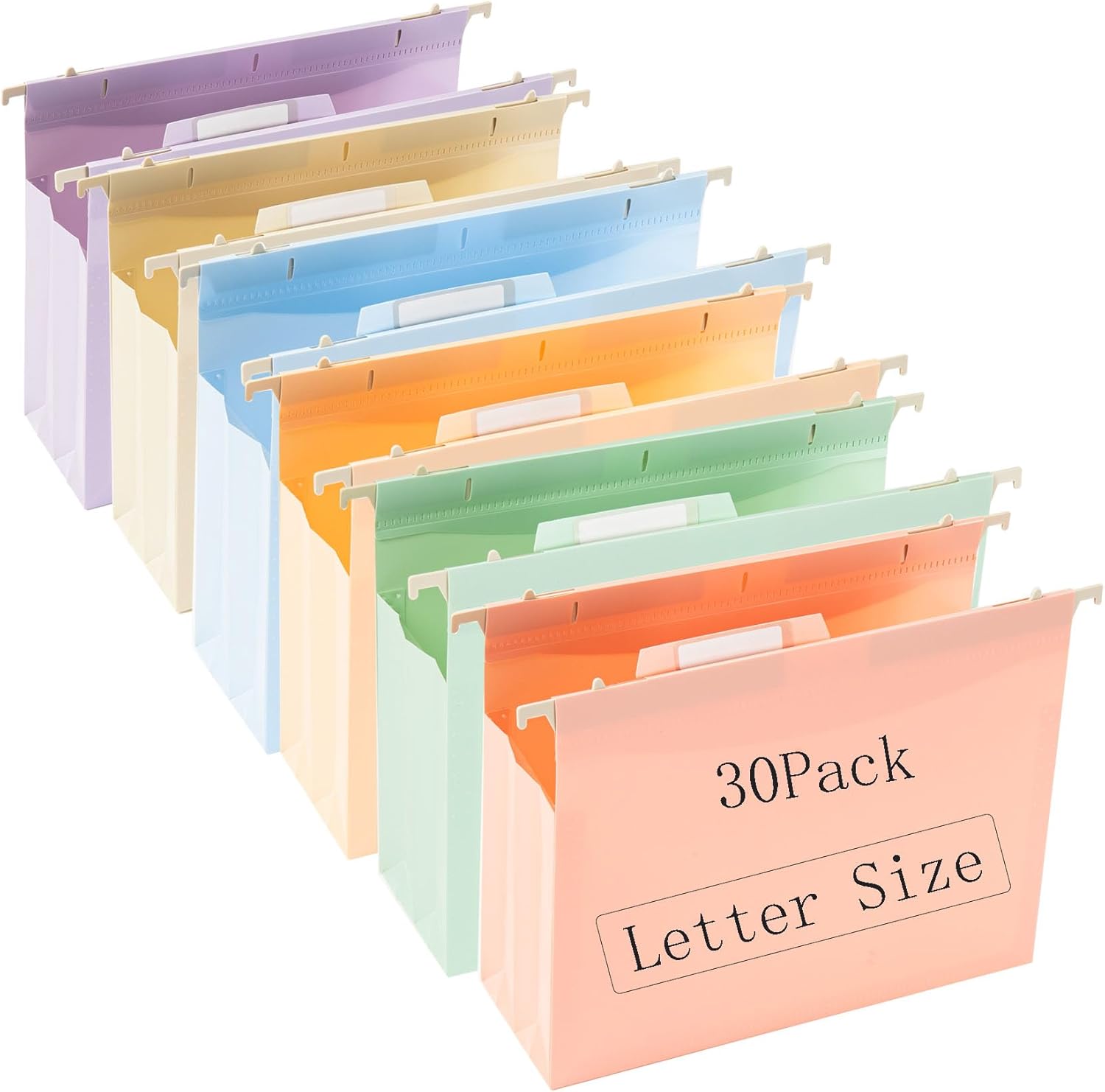 Large Capacity Plastic Hanging Folder, 30 Pack Reinforced Extended Hanging Folder Letter Size, Heavy 2-inch Expansion, Office Hanging Folder Organizer, White Transparent