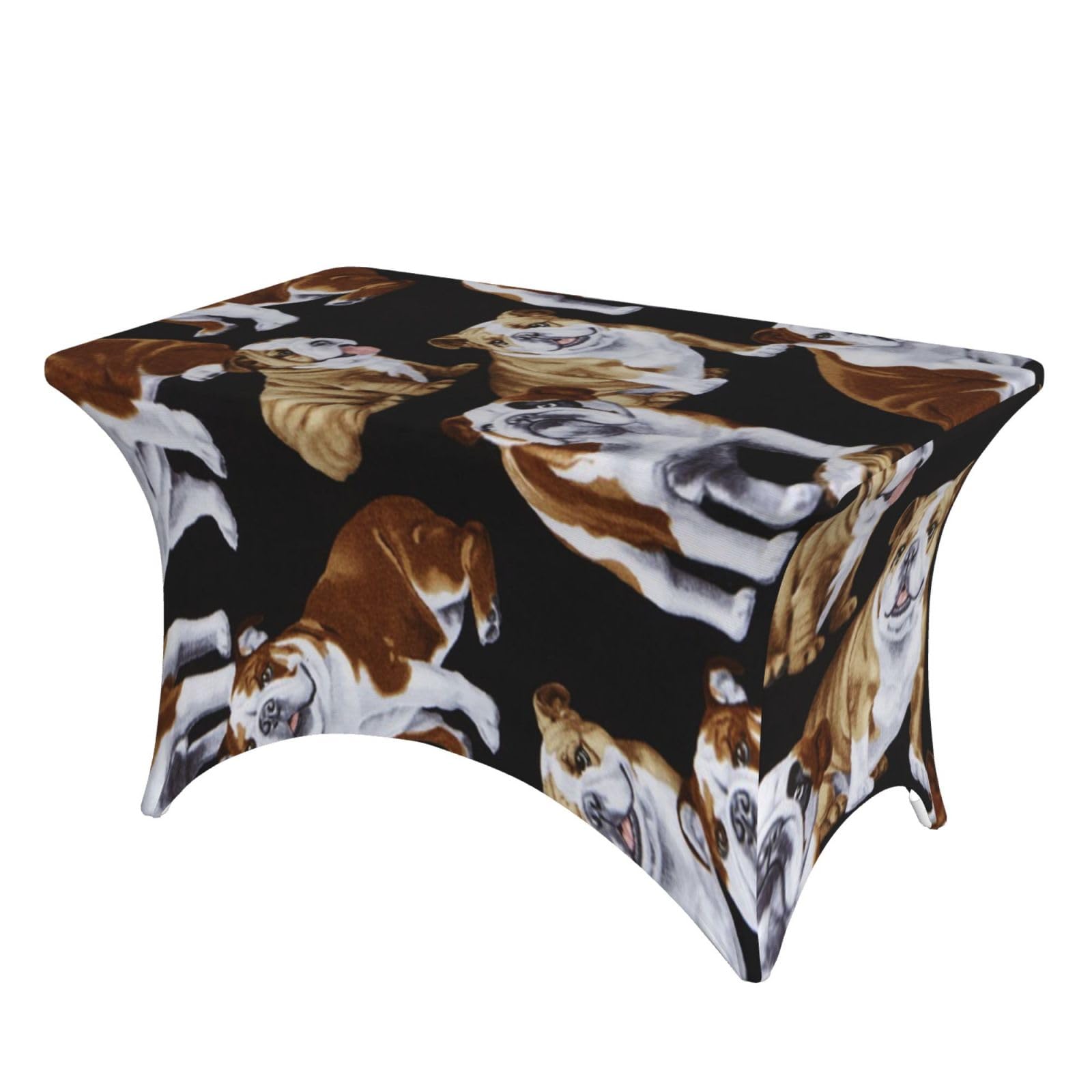 Dcehgew English Bulldogs 4Ft Spandex Rectangular Table Cloth, Printed Fitted Elastic Tablecloths Washable Table Cover For Event, Wedding, Banquet & Party