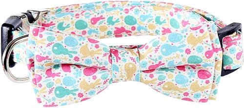 Collar de Pascua para perro con pajarita, huevos de conejo, collares ajustables para mascotas con hebilla de metal para perros (huevos de conejo,