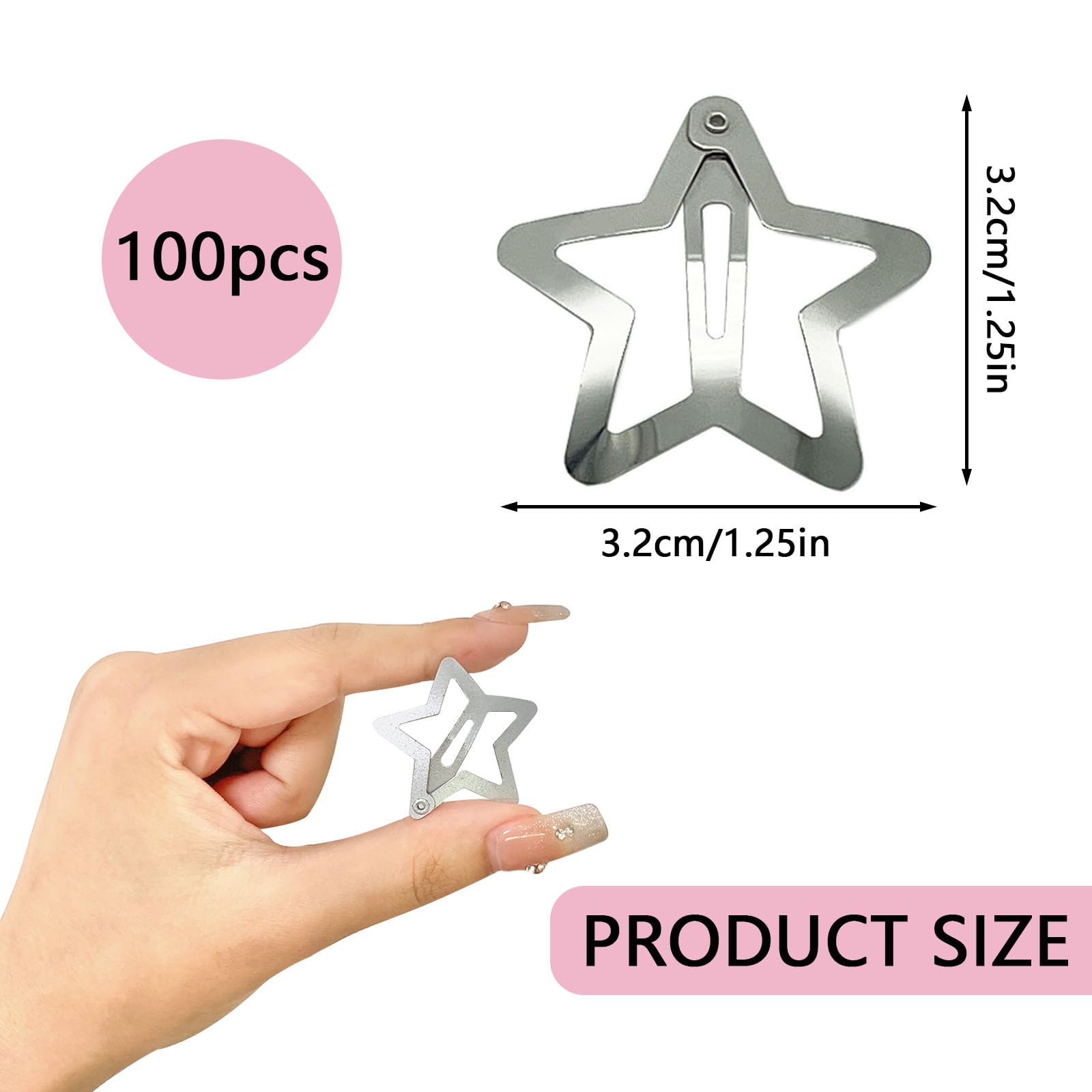 100Pcs Fashionable Retro Star Snap Hair Clips Hollow Sliver Metal Star Hair Clips Non Slip Cute Star Metal Snap Barrettes Girl Star Hair Pins for Women Girls - Image 2