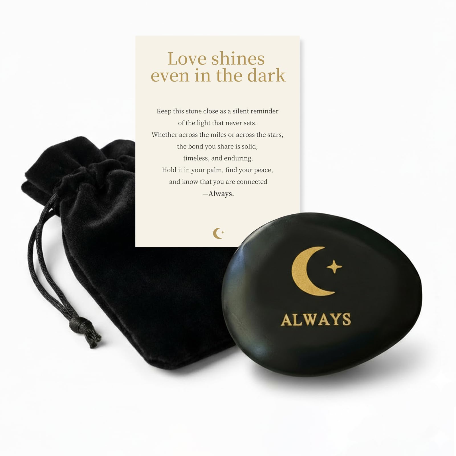 aiviwiai Moon & Star Sympathy Gifts - Always Engraved Black Natural Memorial Stone - Bereavement Keepsake for Loss of Mum, Dad or Loved One - Pocket Hug Token & Worry Stone