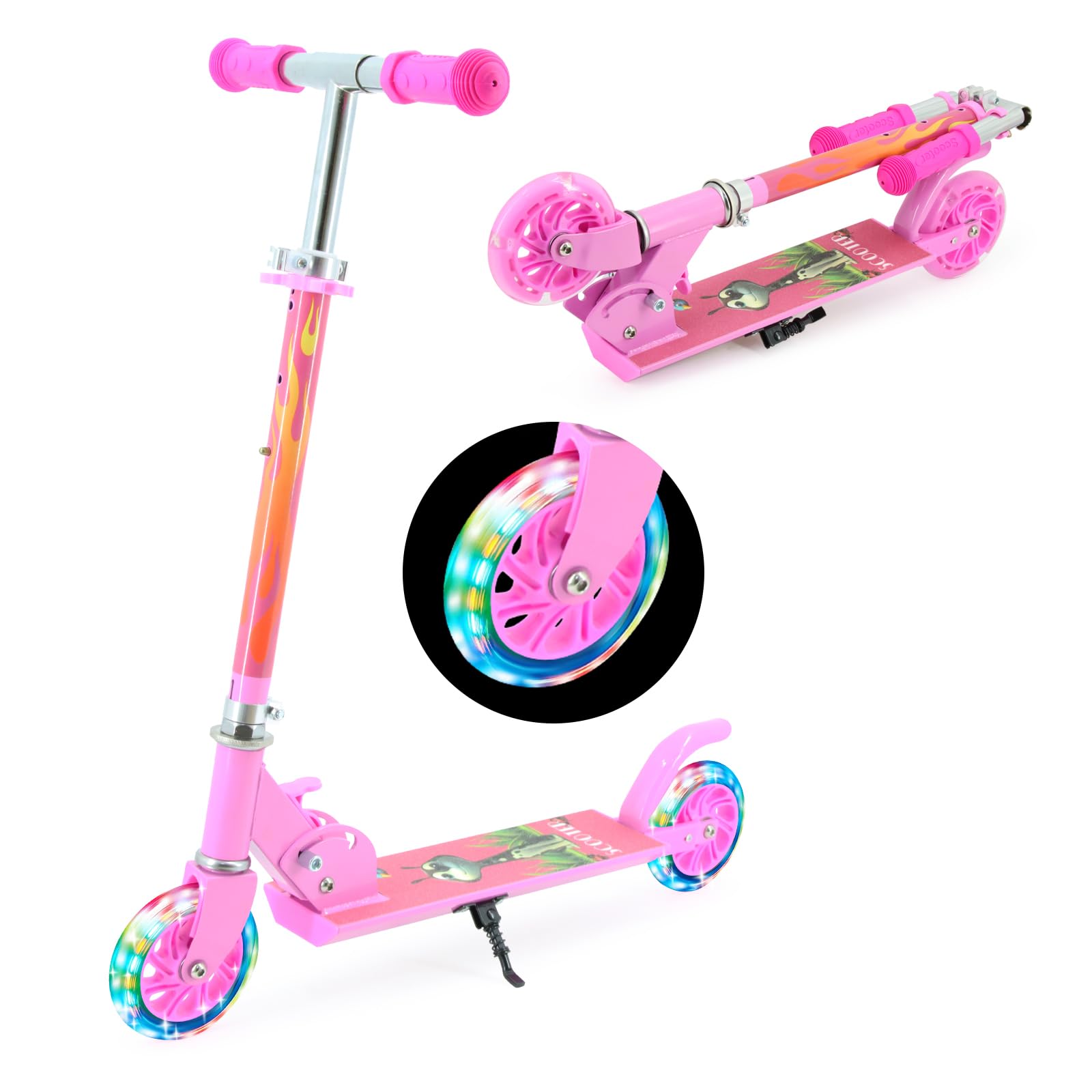 Photo 1 of TENBOOM Scooter for Kids Ages 3-12 - Kids Kick Scooters with Led Light Up Wheels & 3 Levels Adjustable Handlebar, Lightweight Foldable 2 Wheel Girly Pink Scooter Rose Red